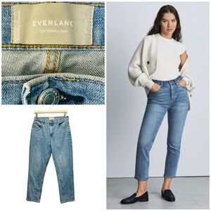 Everlane The Cheeky Jean Straight Leg Cropped Stretch Denim Medium Blue Wash